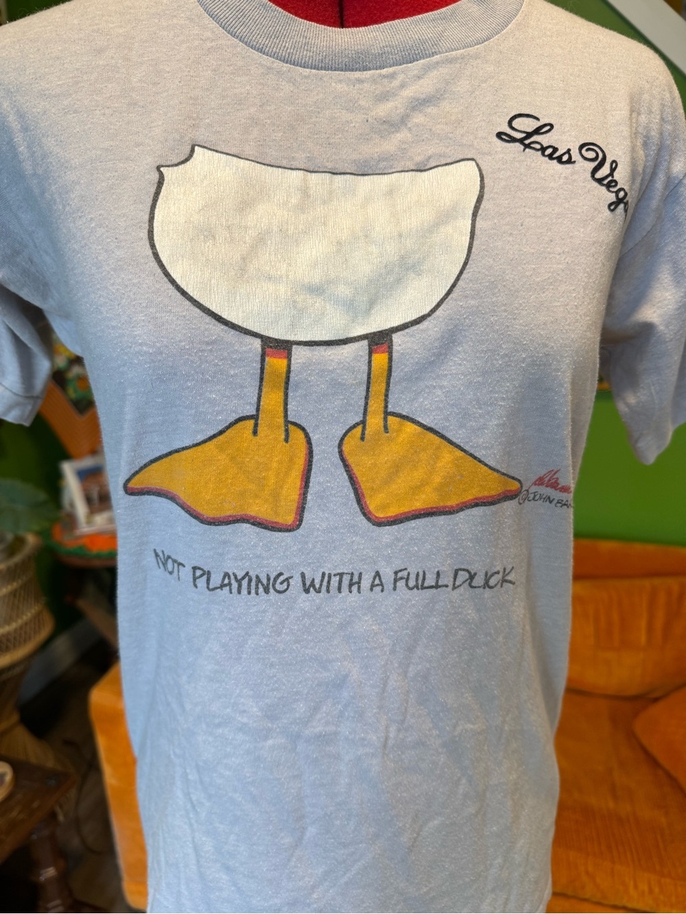 Vintage Las Vegas Graphic Tee "Not Playing With A Full Duck" - Light Blue